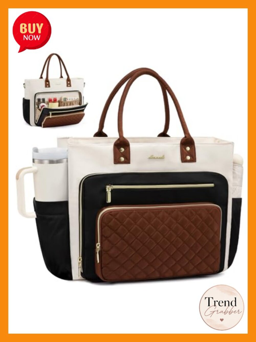 LOVEVOOK Laptop Tote Bag 15.6 Inch Padded Briefcase With Cup Holder Polyester